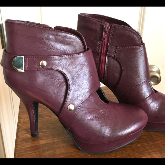 REDDISH PURPLE HIGH HEEL PLATFORM ANKLE BOOTS Sz 7 - Picture 8 of 8